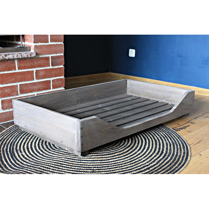 Дерев'яне ліжко для собак - розмір 100x60 см, чорний колір. Ліжко-кошик/софа для собак та котів з масиву дерева