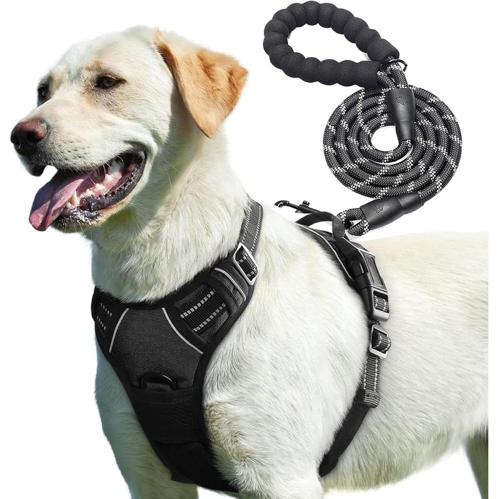 Регульована антидушильна шлейка для собак PetBuds з повідцем 1,5 м, дихаюча та міцна, чорна, розмір M, для всіх порід