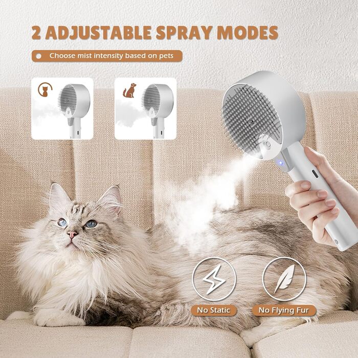 Парова щітка для котів 4-в-1, 4-в-1 парова щітка для котів з водою, видаляє шерсть з котів одним натисканням кнопки, щітка для вичісування шерсті для собак і котів (біла) (сіра)
