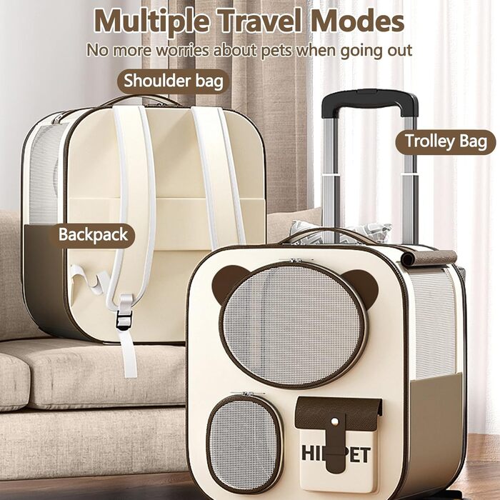 Рюкзак для тварин Galatée з колесами, зручний рюкзак для котів з знімними колесами, ролер-переноска для тварин, рюкзак для собак, ідеальний для подорожей/походів/відпочинку на природі (Блакитний)