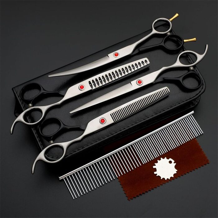 Набір для грумінгу собак та котів, професійний 5-в-1, з ножицями для фінальної обробки, гребінцем, нержавіюча сталь 440C