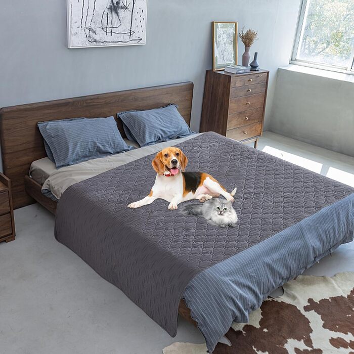 Водонепроникний плед для собак Nizirioo, 130 x 200 см, двосторонній, стійкий до подряпин, для собак та котів (темно-сірий)