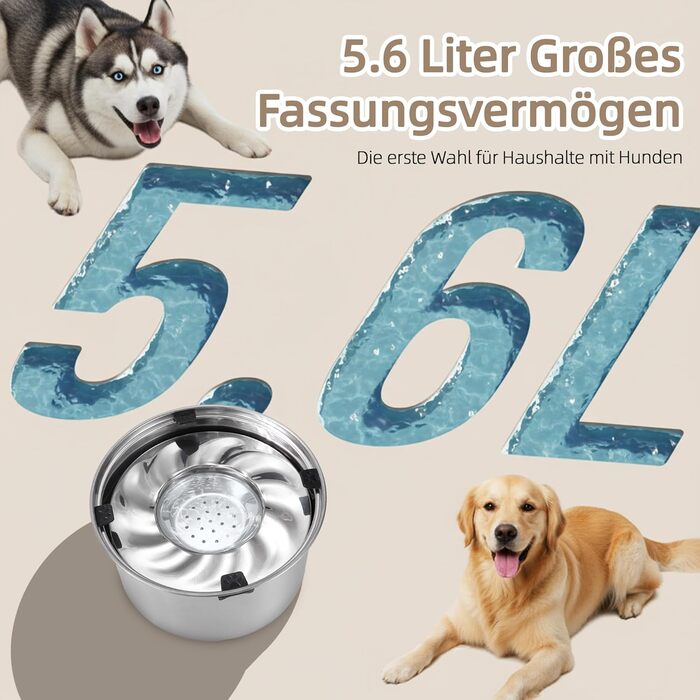 Нержавійна миска для собак великих і середніх порід 5.6л, проти протікання, для води, миска для собак, можна мити в посудомийній машині