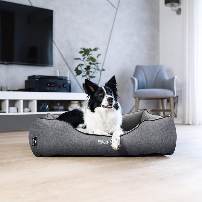 Преміум ортопедичне ліжко для собак BedDog Clara, м'яке ліжко-кімнатна подушка знімним чохлом, ковдра в подарунок - Rock (сірий) L 110 x B 75 x H 25 см ROCK (сірий)