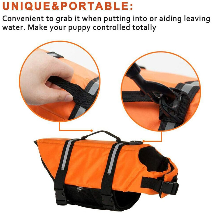 Жилет рятувальний для собак FainFun Orange, M, для малих та великих собак, регульований розмір, Ripstop, світловідбивачі