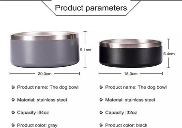 Нержавійна миска для собак та котів Gteller, подвійні стінки, 907 мл, сіра