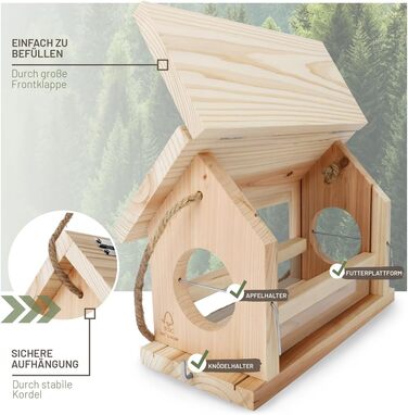 Велике годівничка для птахів з натурального дерева Wildtier Liebe XL - годівниця для птахів, стійка до погодних умов