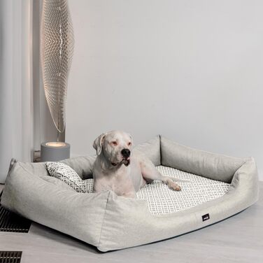 Ортопедичне ліжко для собак Tierlando® Ellen з матрацом з піною з ефектом пам'яті та текстурованою облямівкою. Розмір: 90x75 см, колір: кремовий. Підходить для собак великих та малих порід.