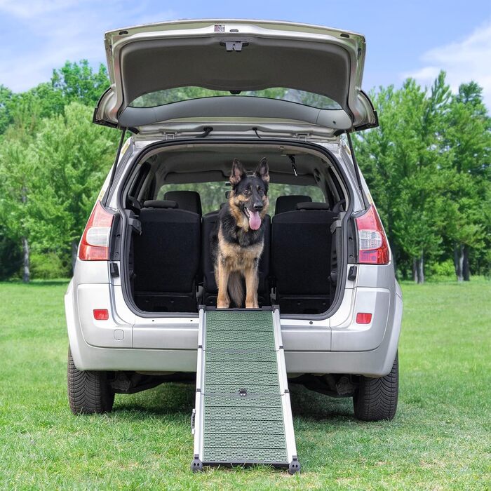 Трампліна для собак у машину, складна, стабільна, до 90 кг, алюмінієва, для великих собак, з відбивачами, сіра (лісовий зелений)