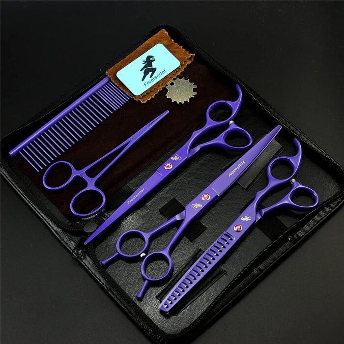 Набір для грумінгу собак 9Cr Edelstahl: ножиці прямі, для розрідження, вигнуті, гребінці для догляду за собаками