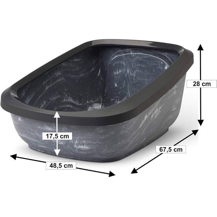 Лотки для котів ASEO Jumbo з бортиком, чорний мармур, 67,5 x 48,5 x 28 см