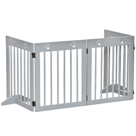 PawHut Barrier Dog 4 частини, 204 x 61 см складні ворота з 2 опорними ніжками, окремо стоячий щиток для собаки, дерев'яні сходові ворота для передпокою, сходи, світло-сірий | Аосом