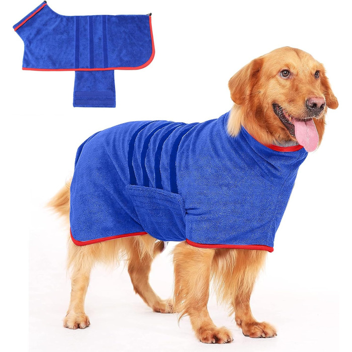 Рушник для собак PETCUTE з мікрофібри з клямками, супер вбираючий та швидковисихаючий, для середніх та великих собак, можна прати в пральній машині, (2XL, Морська синя)