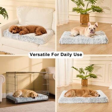 М'яке ортопедичне ліжко для собак середніх порід знімний, пральний чохол, собача коробка-ліжко, підтримка з пінополіуретану, плюшевий килимок з антиковзною основою (Сірий, 91,4 x 61 см)