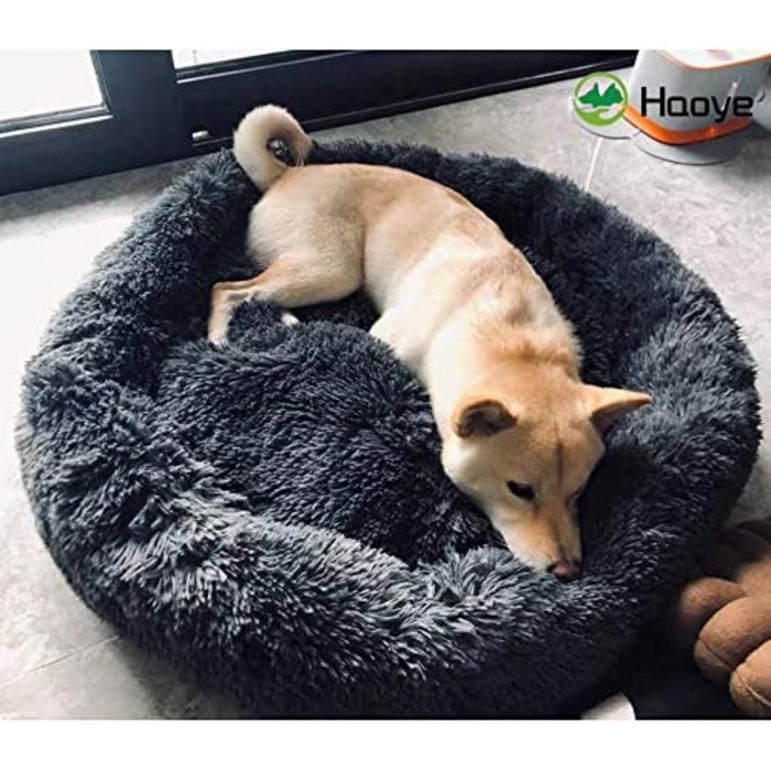 М'яке ліжко для собак Haoye, круглий лежак для домашніх тварин, лежак-подушка для котів та собак, зручне ліжко для собак та котів (діаметр 50-120 см / 7 розмірів), темно-сірий діаметр 60 см