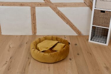 Килимок для собак Luxus Denver | гігієнічний, миється | розмір M (для маленьких та середніх собак) | затишна печеринка з пакетиками для відходів | діаметр 68 см (90 см, гірчичний)