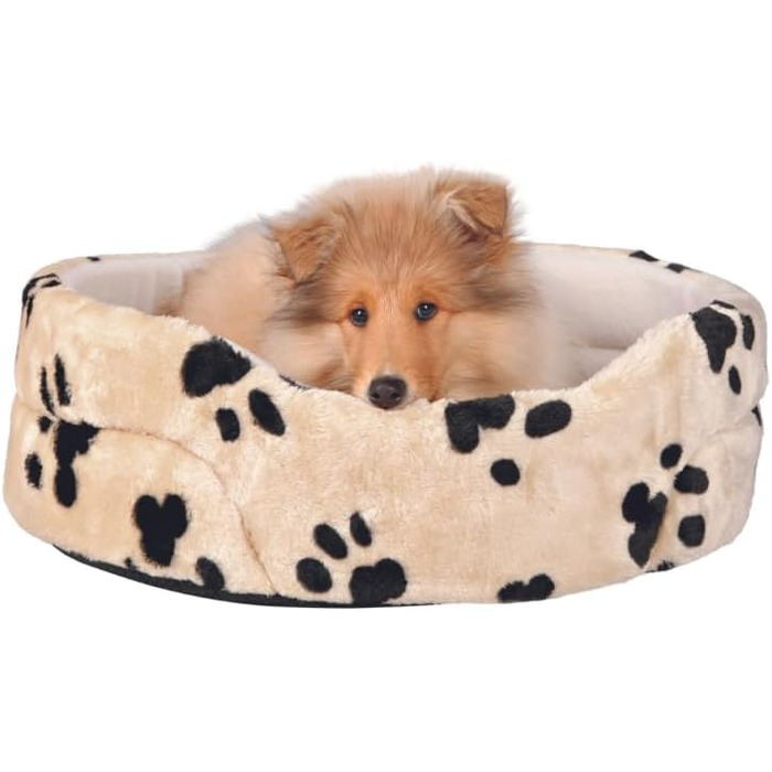 Крісло-лежанка для собак TRIXIE Joey, 50x43 см, бежеве - м'яке місце для сну з милим дизайном лапок - кошик для собак, неслизьке, 37002