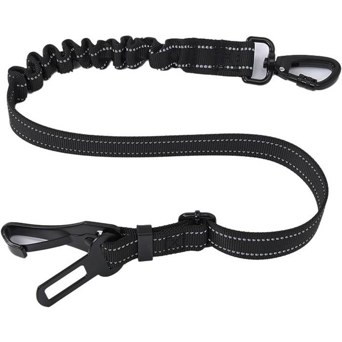 Авторемень для собак у машину, ремінь безпеки для собак, регульований авторемень з амортизатором та металевим карабіном (Чорний, 60см)