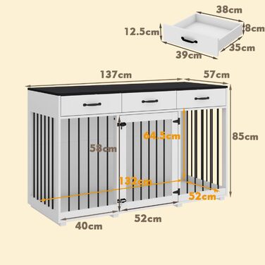 Елегантна собача будка-переноска XXL з шухлядами 137x57x85 см – чорно-біла меблі для собак