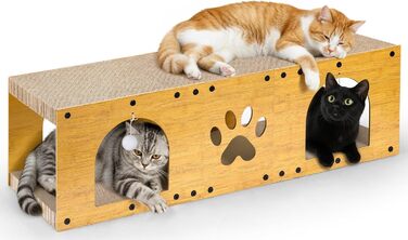 Кігтеточка Gimars для котів 100x30x30 см з м'ячем, тунелем та картонною поверхнею. Великий дім-будка XXL для котів, захист меблів.