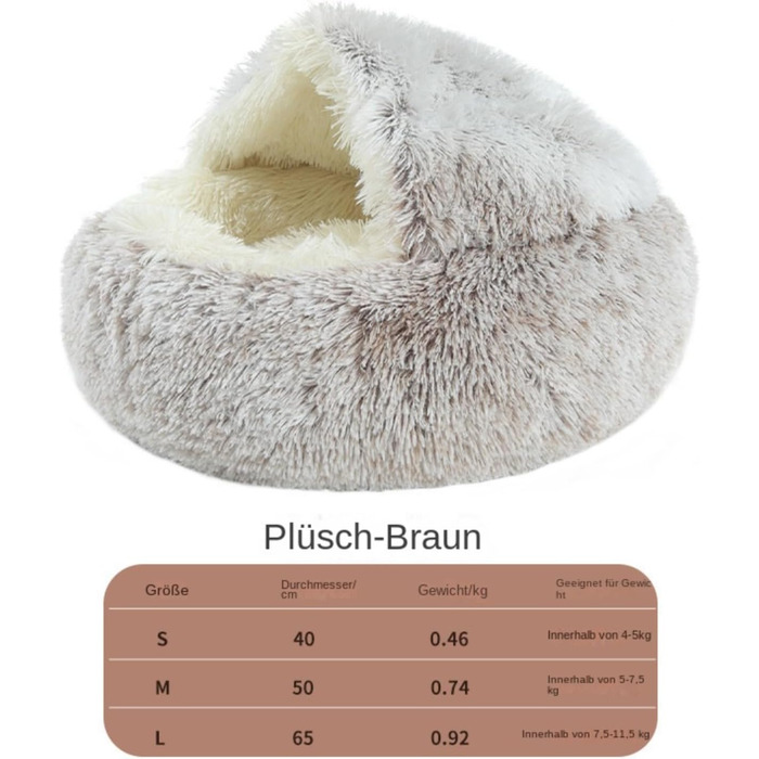 Курінь Любові: М'яке кругле ліжко для котів та собак 65 см, 2-в-1, миється, плюшеве, велике, для великих котів