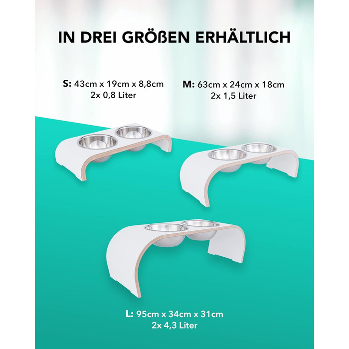 Набір мисок для собак ilaCasa - 2 шт. Підвищені, подвійні миски для корму та води. Підходить для собак великих порід, колір: білий