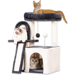 Дерев'яний будиночок для котів Happi N Pets з сизалевим канатом, великою печерею та інтегрованим туалетом, сірий, 76 см