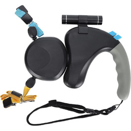 Подвійна собача шлейка, висувна шлейка з LED-підсвічуванням для двох собак, з фіксатором, регульована шлейка для домашніх тварин з двома головами, 9,8 футів, поворот на 360° без перекручування (Чорний)