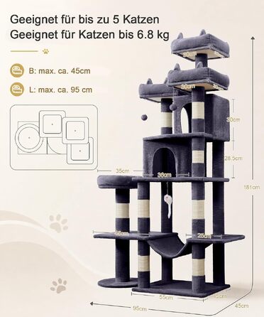 Ігровий комплекс для котів Kratzbaum, висота 181 см, кігтеточка-драбка для квартири (темно-сірий)