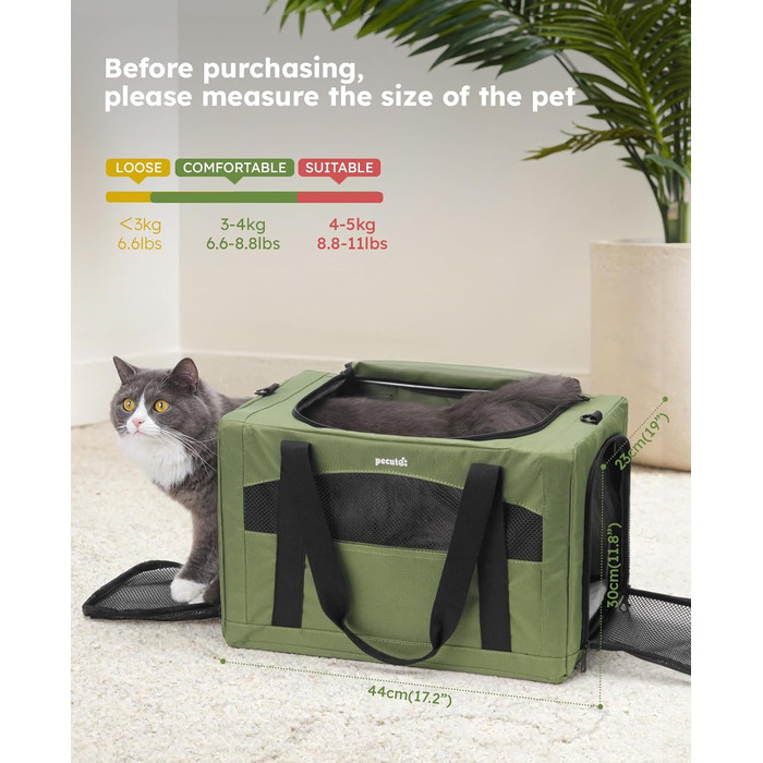 Транспортна сумка для котів Pecute Katzentasche: міцна, легка, складна, для подорожей (темно-зелений)