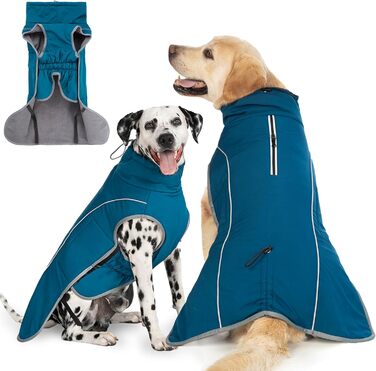 Теплий непромокальний зимовий пуловер для собак - флісова куртка з блискавкою, відбивачі, для прогулянок (M, блакитний)