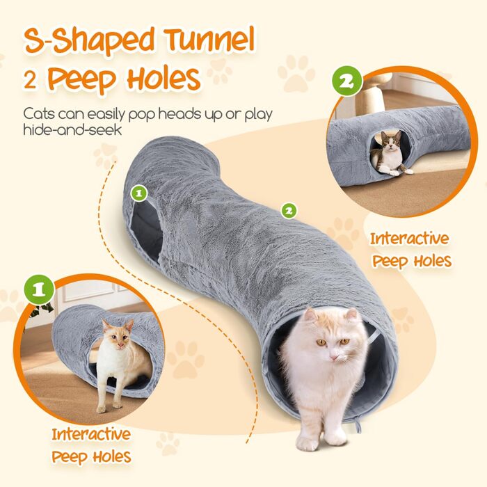 Туннель для котів Nobleza, 3-ходовий, розкладний, з іграшкою-м'ячиком, сірий (D25*L108cm)