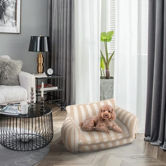 Крісло-лежанка для собак, лежанка для тварин, миється, м'яке ліжко для собак, крісло-диван для собак (M-65x40x30cm, бежево-смугасте)