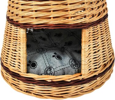 Кігтеточка-лежанка для котів та собак, діаметр 47 см, з натуральної плетінки, двоярусна, з подушкою сірого кольору 47x47x45 см