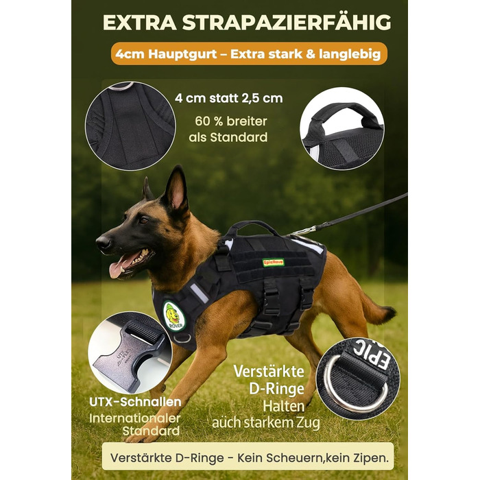 Шлейка для собак EpicRove RoveVest Air, чорна, L – легка, дихаюча, регульована, для прогулянок та активного відпочинку