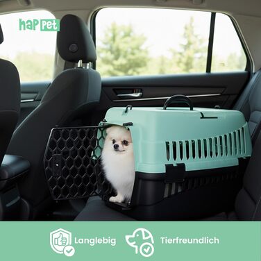 Транспортний бокс для тварин Happet ABBA M сірий 56x37x37 см – міцний, добре провітрюваний бокс з пластику для котів та маленьких собак, переноска для подорожей, переноска для котів (S (50x33x33cm), ABBA світло-зелений)