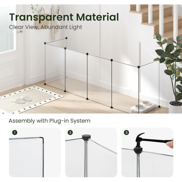 Кігульник для кроликів та інших дрібних тварин EUGAD, 16 прозорих панелей, 50x72 см, розширюваний, для кроликів, морських свинок, хом'яків, їжаків, 302x102x72 см (16 шт.)