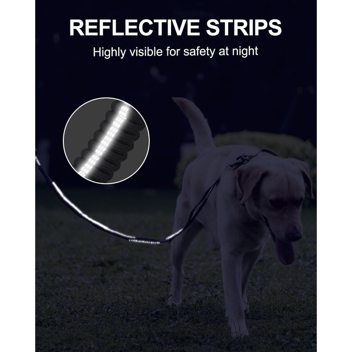 Тактична повід для собак Joytale, еластичний (bungee) повід з двома м'якими ручками, автофіксатор, повід без ривка для собак середніх, великих та екстра-великих порід (1.2м-1.8м, сірий)