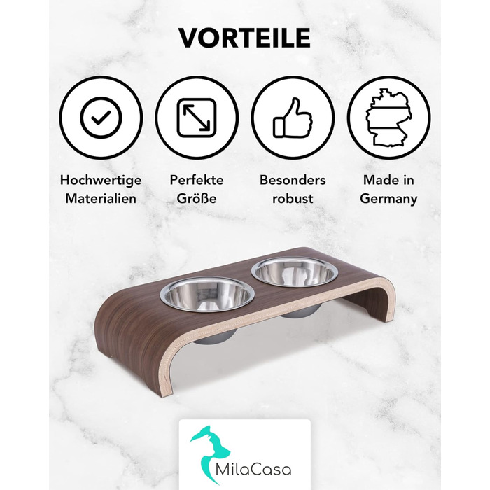 Набір мисок для котів MilaCasa Katzennapf - 2 шт. з піднятою платформою, з дерева волоського горіха