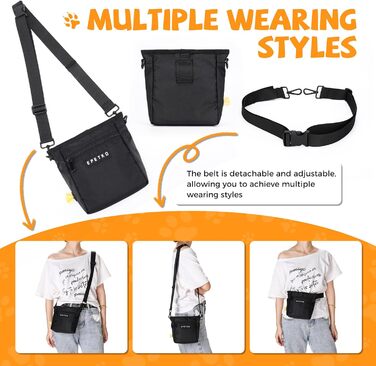 Чорна сумка для ласощів для собак великого об'єму з регульованим ремінцем та міцним магнітним закриттям