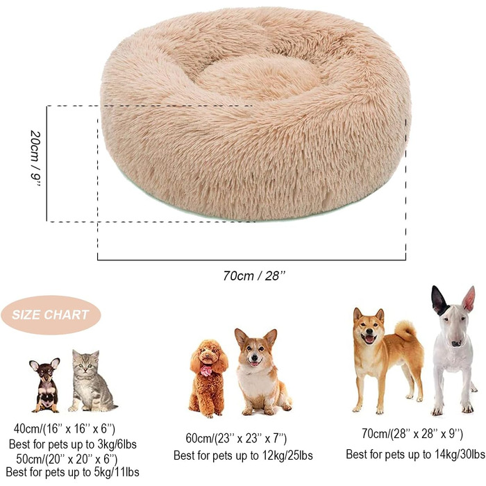 М'яке ліжко для собак та котів, маленьке, плюшеве, 50/70 см, бежеве, з неслизьким дном, машинне прання