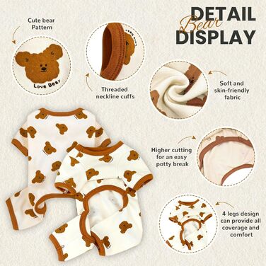 Піжама для собак AXIIJGL, бавовна, еластична, цільнокроєна, зручна, для маленьких собак, милий ведмедик, принт, для французького бульдога (Large, довжина спини 27 см), рожево-біла