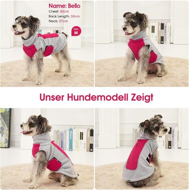 Теплий флісовий пуловер для собак - теплий зимовий пуловер з подвійним шаром (Розмір: M, Обхват грудей: 42 см, Обхват шиї: 29 см, Червоний)