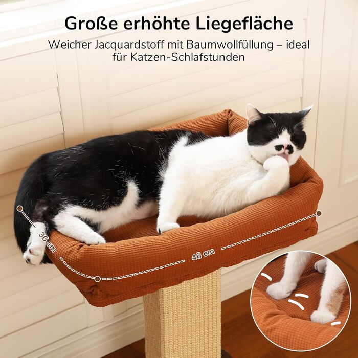 Високий котячий будиночок FUKUMARU з платформою 46x36 см, з натурального сизалю та масивного дерева. XL