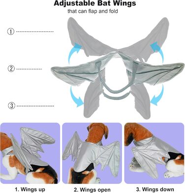 Костюм на Хелловін для собак: кажани, дракони, птахи. Підійде для великих, середніх та маленьких собак. (Чорні крила кажана, срібні крила дракона)