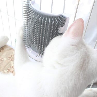 Щітка для котів з самоочищенням, для довгошерстих та короткошерстих котів, гребінець та скребок для кутів клітки, безпечна та зручна (сірий)