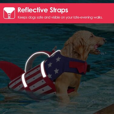 Жилет для плавання для собак AOFITEE, модель 'Акула', великий розмір, висока якість, з ручкою для порятунку та світловідбиваючими смугами, для купання та катання на човні, блакитний, розмір X-Small, блакитна зірка