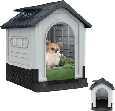 Будка для собак Aufun, пластикова, сіра, 65x56.5x67 см, M, для вулиці та дому, водонепроникна, ізольована
