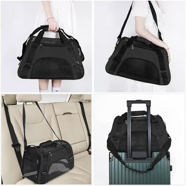 Транспортна сумка для котів та собак, L (50 x 23 x 34 см), чорна, водонепроникна, з сітчастими вікнами