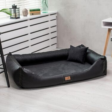 Ортопедичне ліжко для собак Tierlando® Maddox VIP з м'яким покриттям з штучної шкіри, Viscomat-матрацом та антиковзною основою, 120x85 см, чорний колір